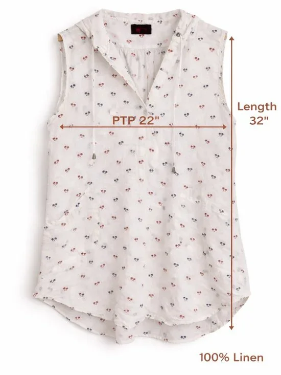 For Cynthia Beachwear Linen Hooded Tunic Sleeveless Palm Print Cover Up - Picture 2 of 8